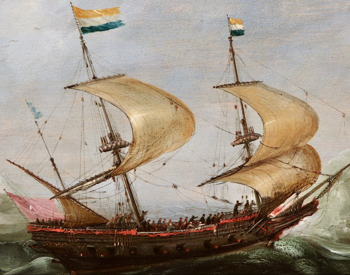 Andries van Eertvelt (1590 - 1652), Un navire hollandais en eaux agitées-photo-3