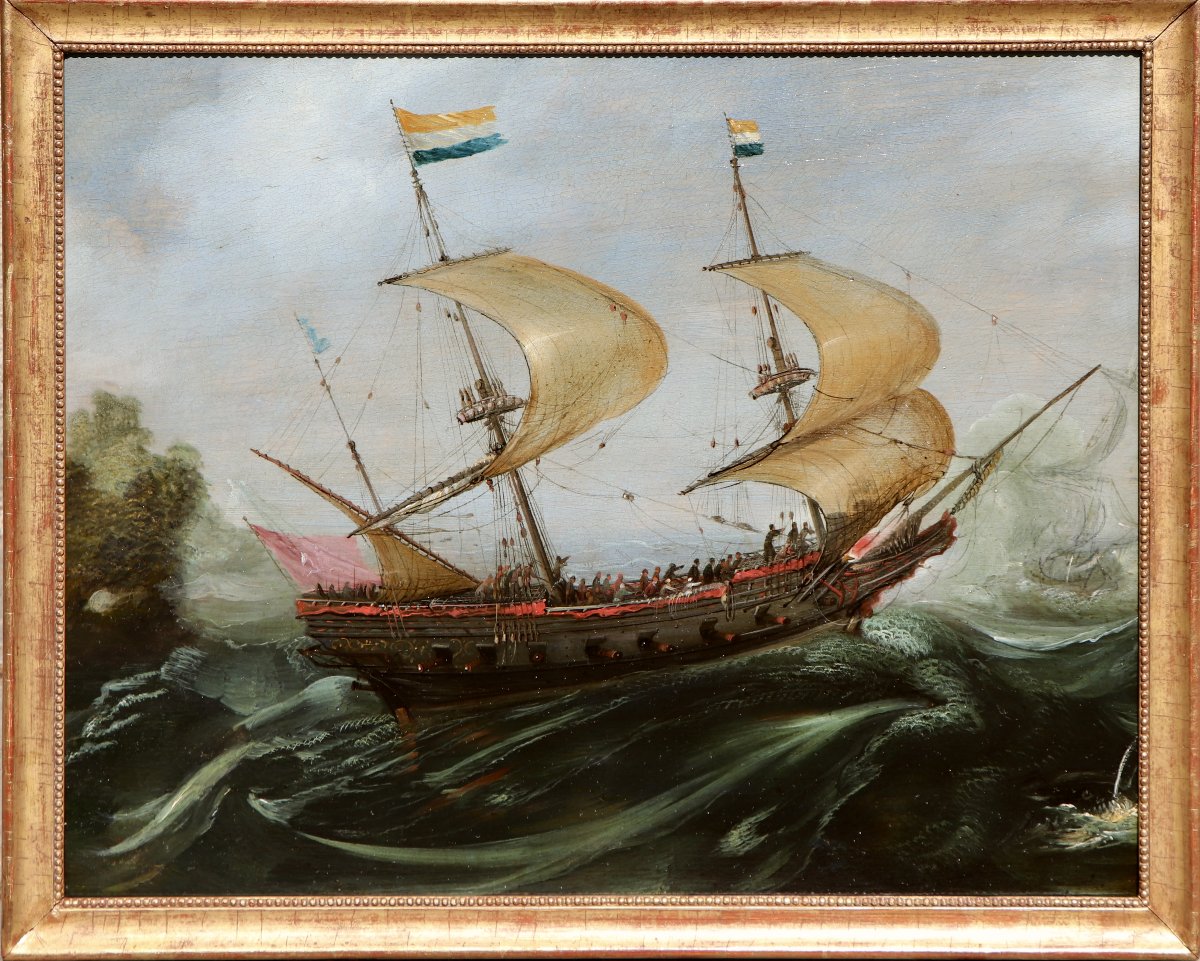 Andries van Eertvelt (1590 - 1652), Un navire hollandais en eaux agitées