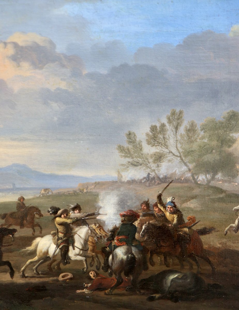 Jan van Huchtenburg (1647 - 1733), Une escarmouche de cavalerie-photo-4