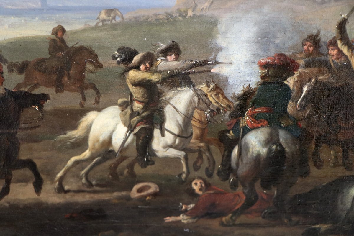 Jan van Huchtenburg (1647 - 1733), Une escarmouche de cavalerie-photo-3
