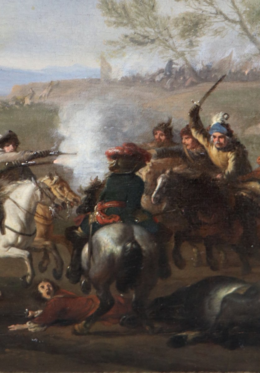 Jan van Huchtenburg (1647 - 1733), Une escarmouche de cavalerie-photo-4