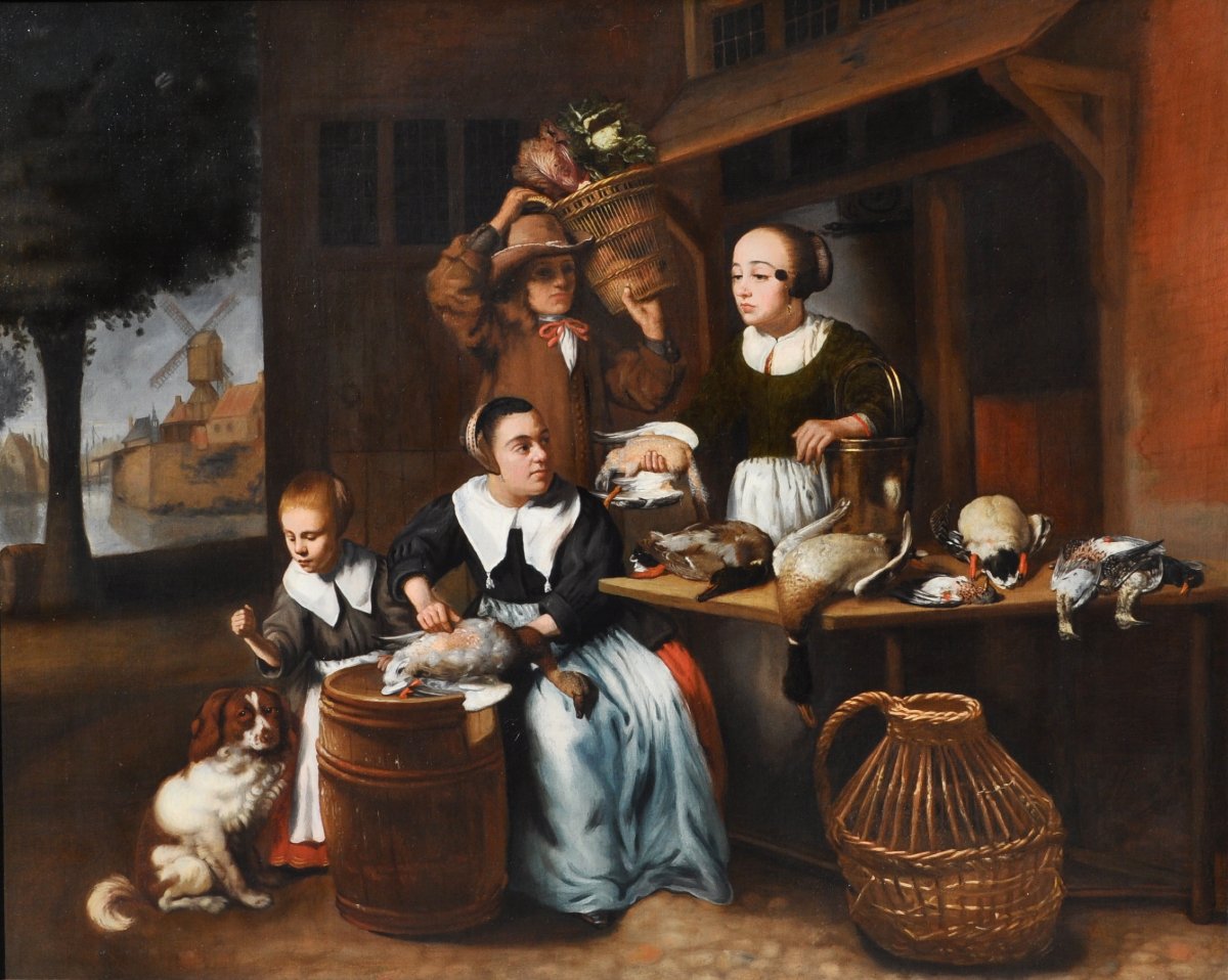 Nicolaes Maes (1643 - 1693) , L'étal de marché de volailles-photo-2