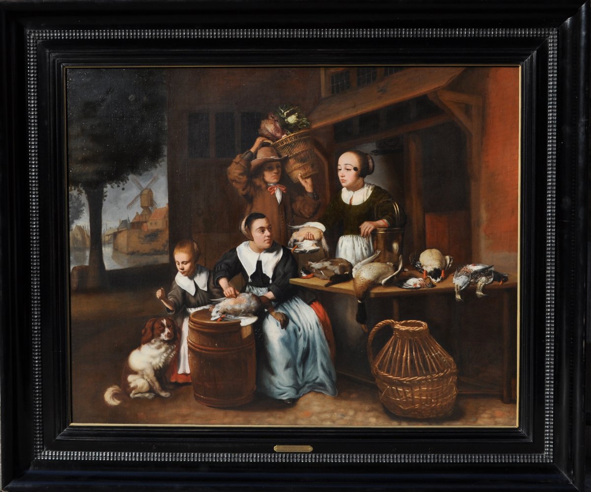 Nicolaes Maes (1643 - 1693) , L'étal de marché de volailles