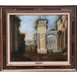 Attributed To Pierre Antoine Patel Ii, An Italianate Landscape With Roman Ruins Of A Nymphaeum