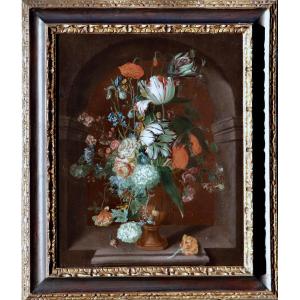 Jacob Campo Weyerman (1677 - 1747), Un vase de fleurs dans une niche