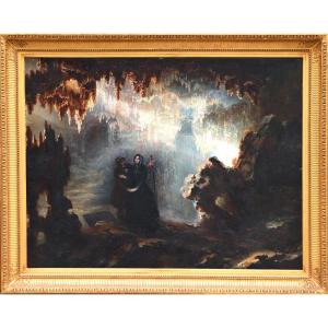 Anonymous French Painter From The 19th Century, A Couple Visiting A Grotto