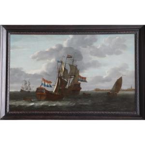 Attribué à Adam Silo (1674 - 1760), Navires hollandais 