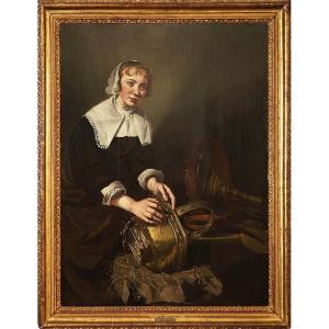 Willem Van Odekercken (circa 1610 - 1677), Servant Scouring A Brass Bucket