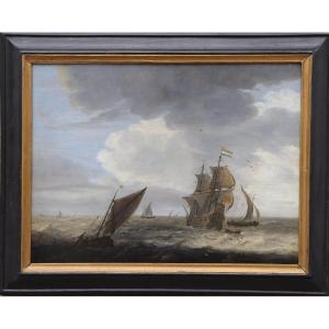 Attribué à Hieronymus II van Diest (1631 - vers 1677), Navires néerlandais en eaux agitées
