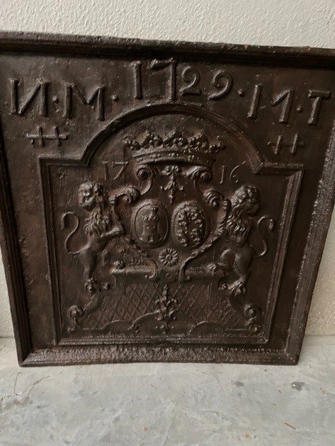 Plaque cheminée ancienne, Contrecoeur ancien - Fonte - Louis XIV