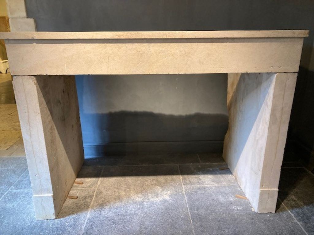Cheminée En Pierre Blanche Française, 19ième Siècle-photo-4