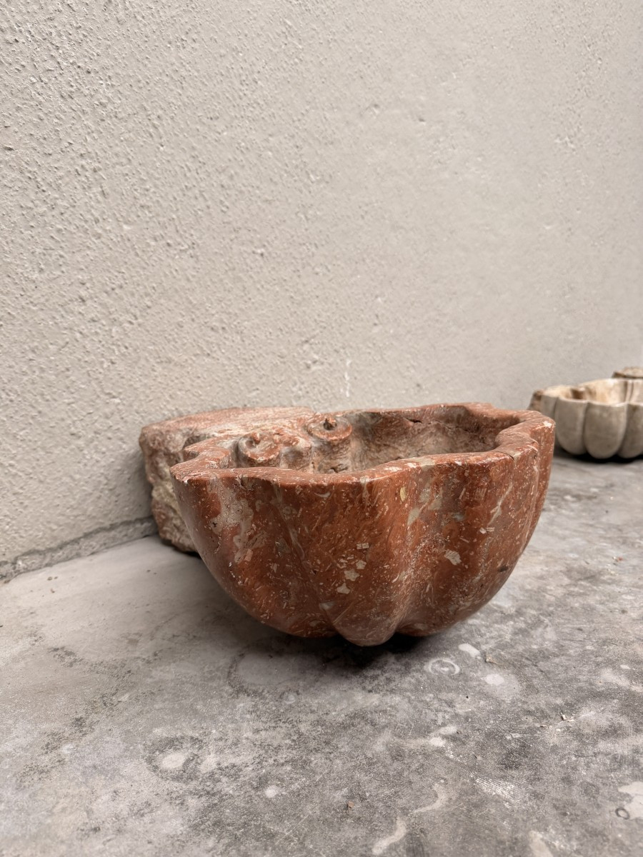 Bénitier Ancien en Marbre 'Rosso Verona'-photo-4