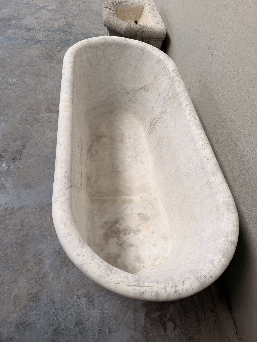 Baignoire Ancienne Italienne en Marbre Carrare-photo-1