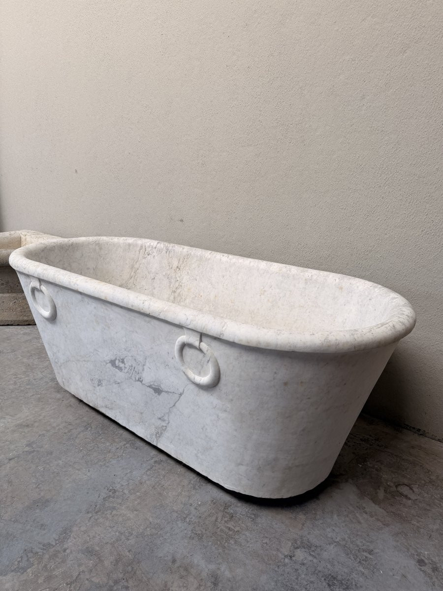 Baignoire Ancienne Italienne en Marbre Carrare-photo-2