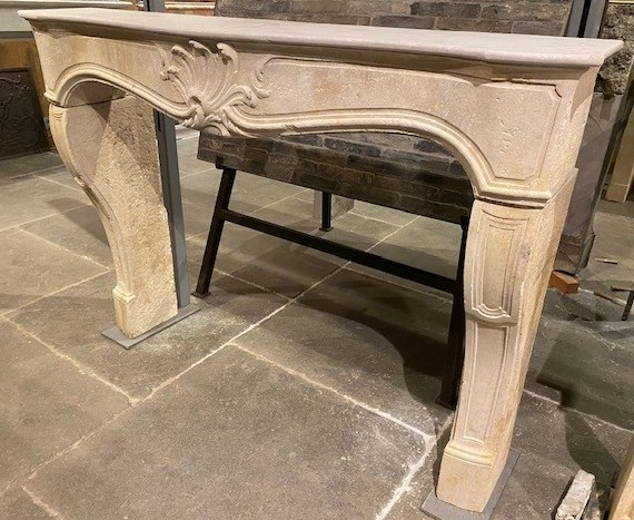 French Limestone Fireplace Mantel-photo-2
