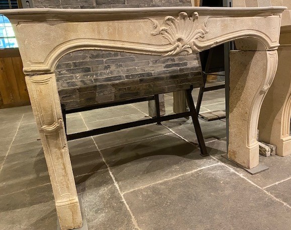 French Limestone Fireplace Mantel-photo-1