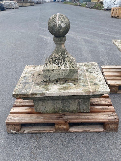 Jeu de 2 Boules de Piliers en Pierre Blanche-photo-1