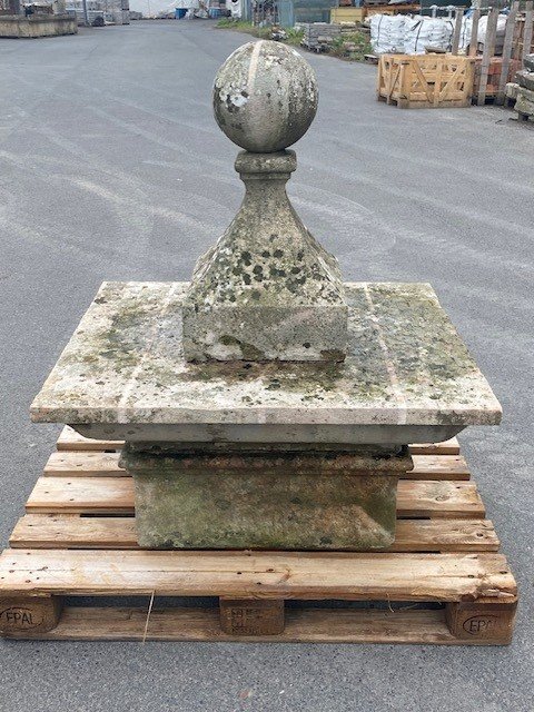 Jeu de 2 Boules de Piliers en Pierre Blanche-photo-2