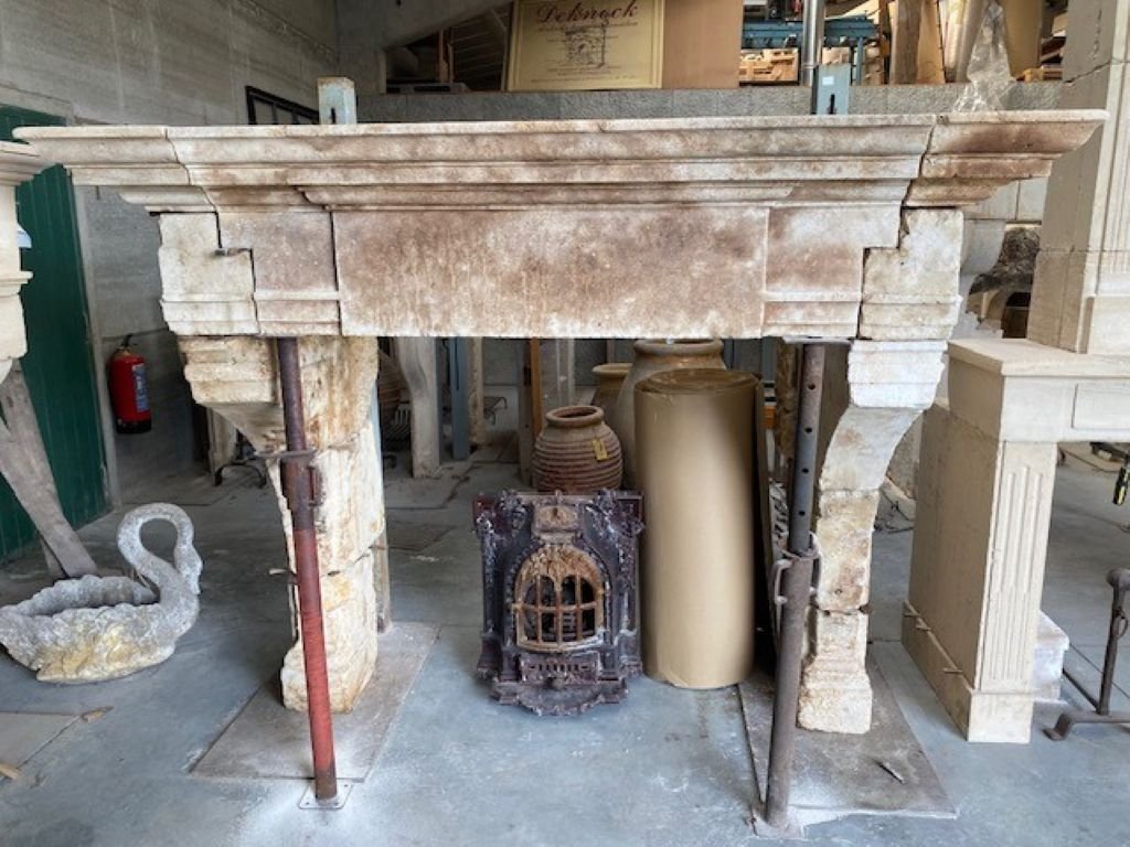 French Limestone Fireplace Mantel-photo-3