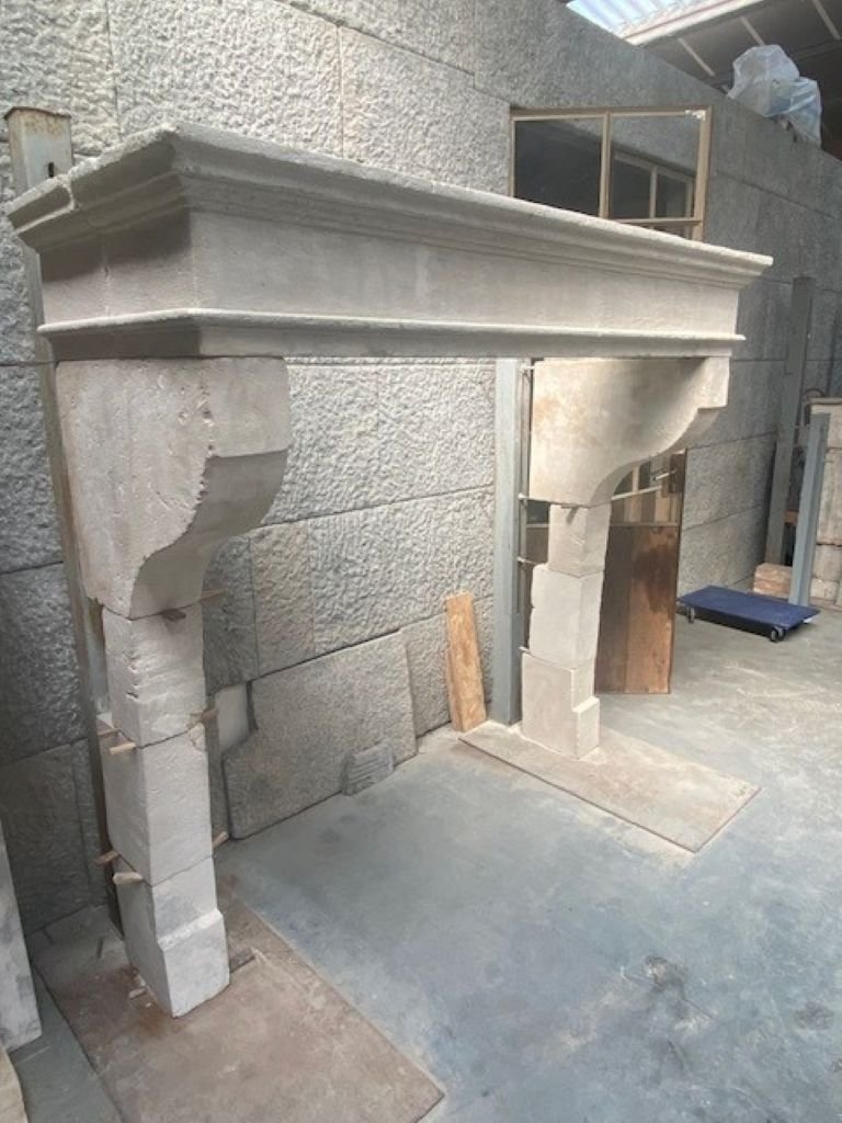 French Limestone Fireplace-photo-4