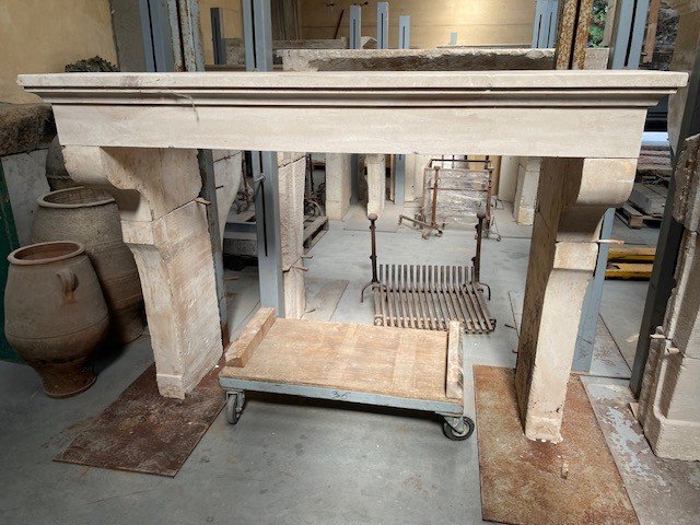 French Limestone Fireplace