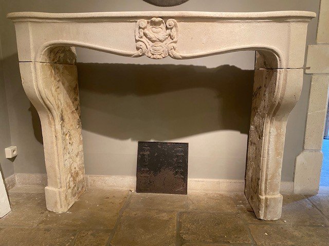 French Limestone Fireplace