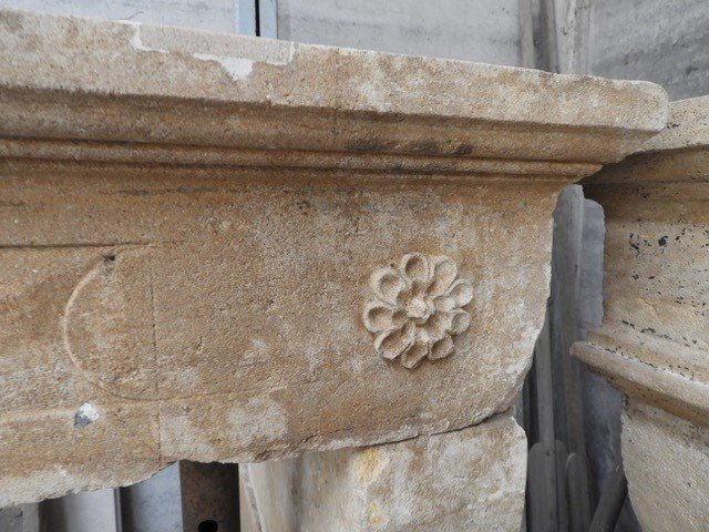 Cheminée En Pierre Blanche Française, 19ième Siècle-photo-2