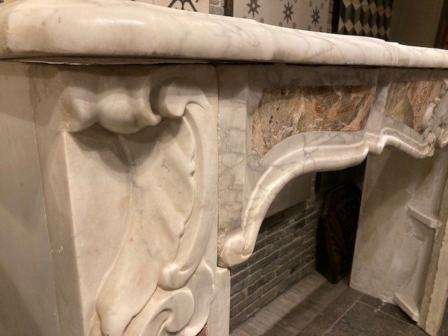 Carrara Marble Fireplace With Marquetry, 18th Century-photo-3