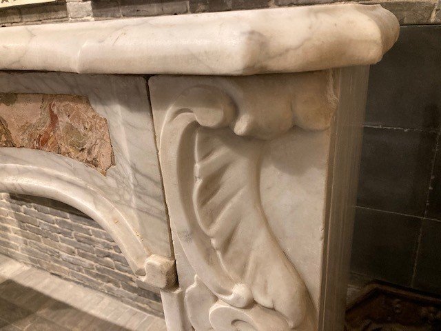 Carrara Marble Fireplace With Marquetry, 18th Century-photo-4
