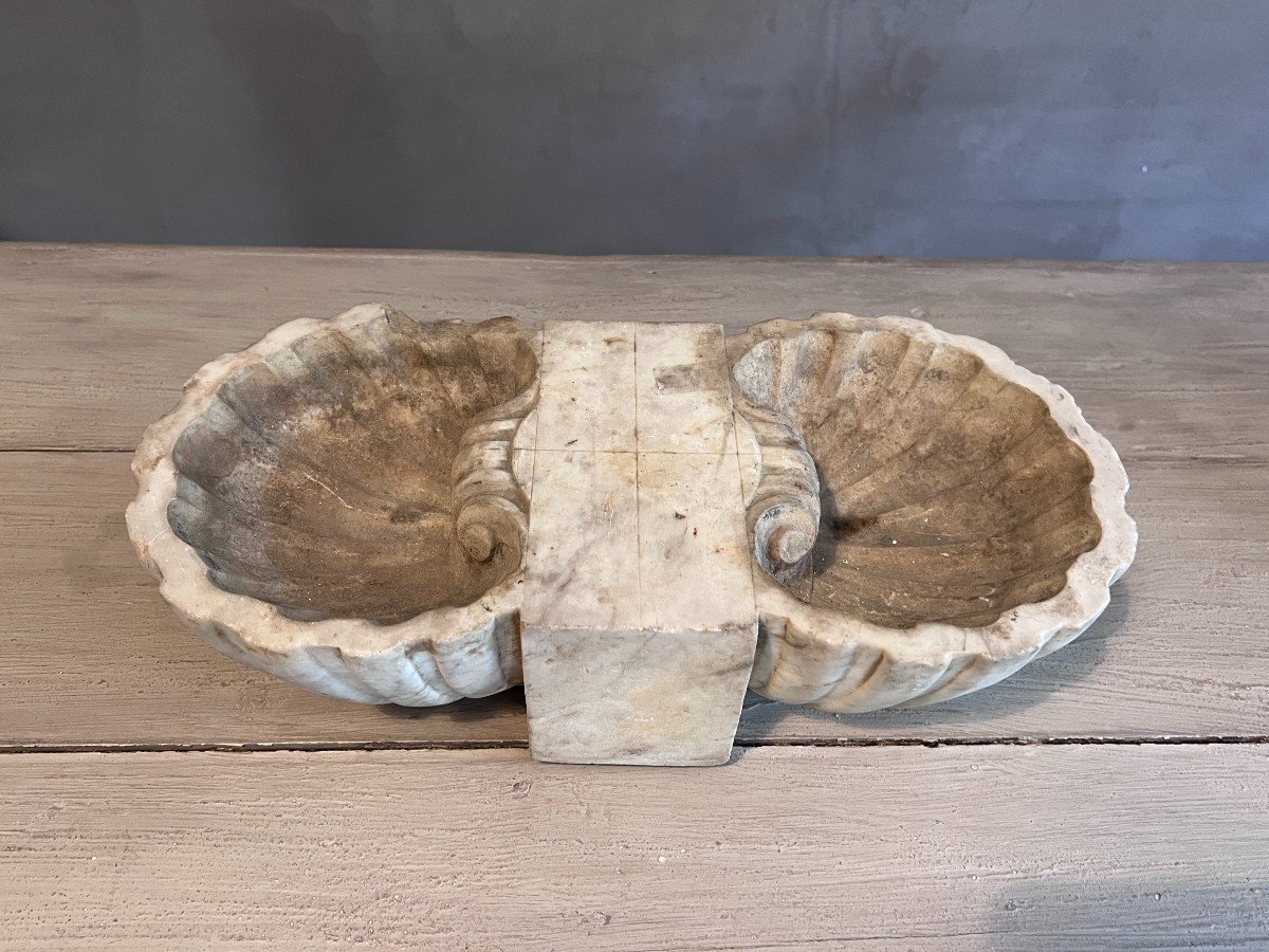 Double-sided Marble Font, Originally From Pietrasanta (italy), 18th Century