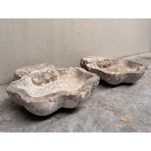 Jeu de 2 Bénitiers/Fontaines Murales Italiens en Terrazzo