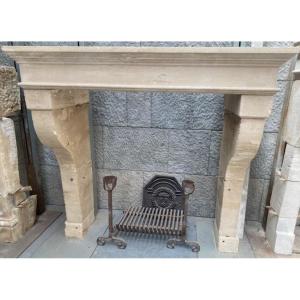 French Limestone Fireplace