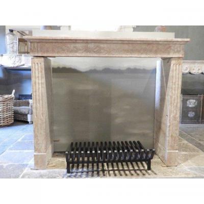 19th Century Pink Colored Hard Burgundy Limestone Fireplace Louis XVI