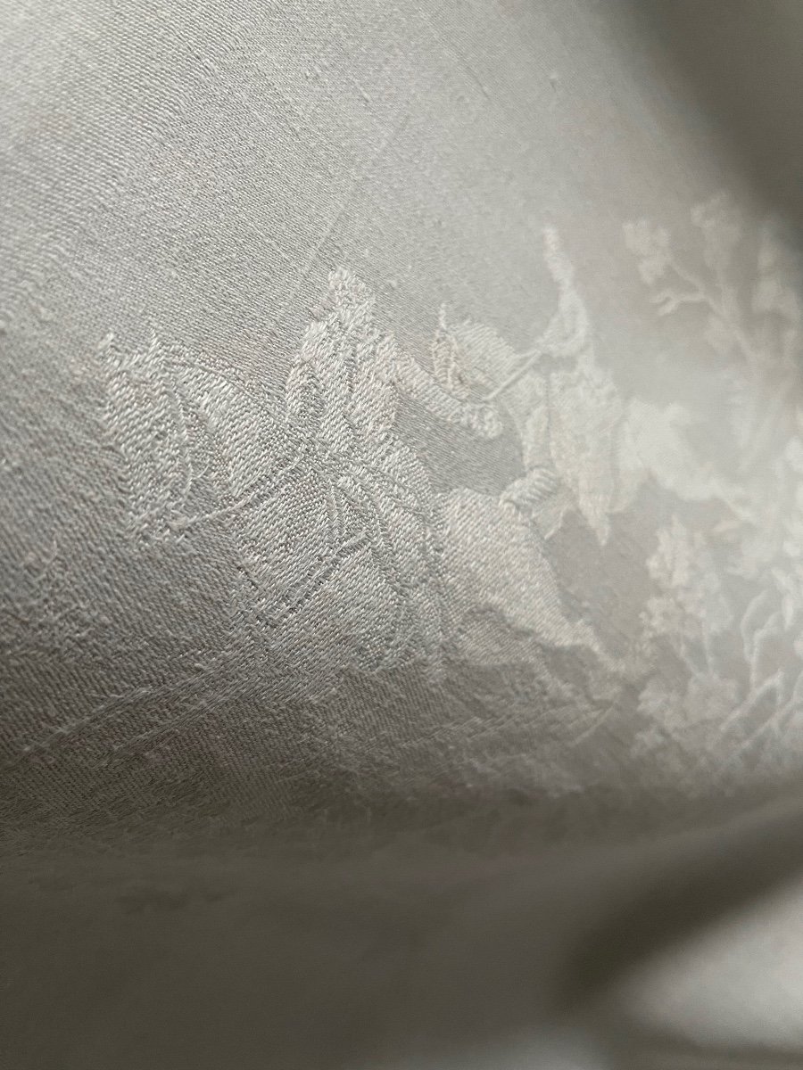 Old Damask Linen Tablecloth Hunting Scenes, Old XIXth Linen-photo-3