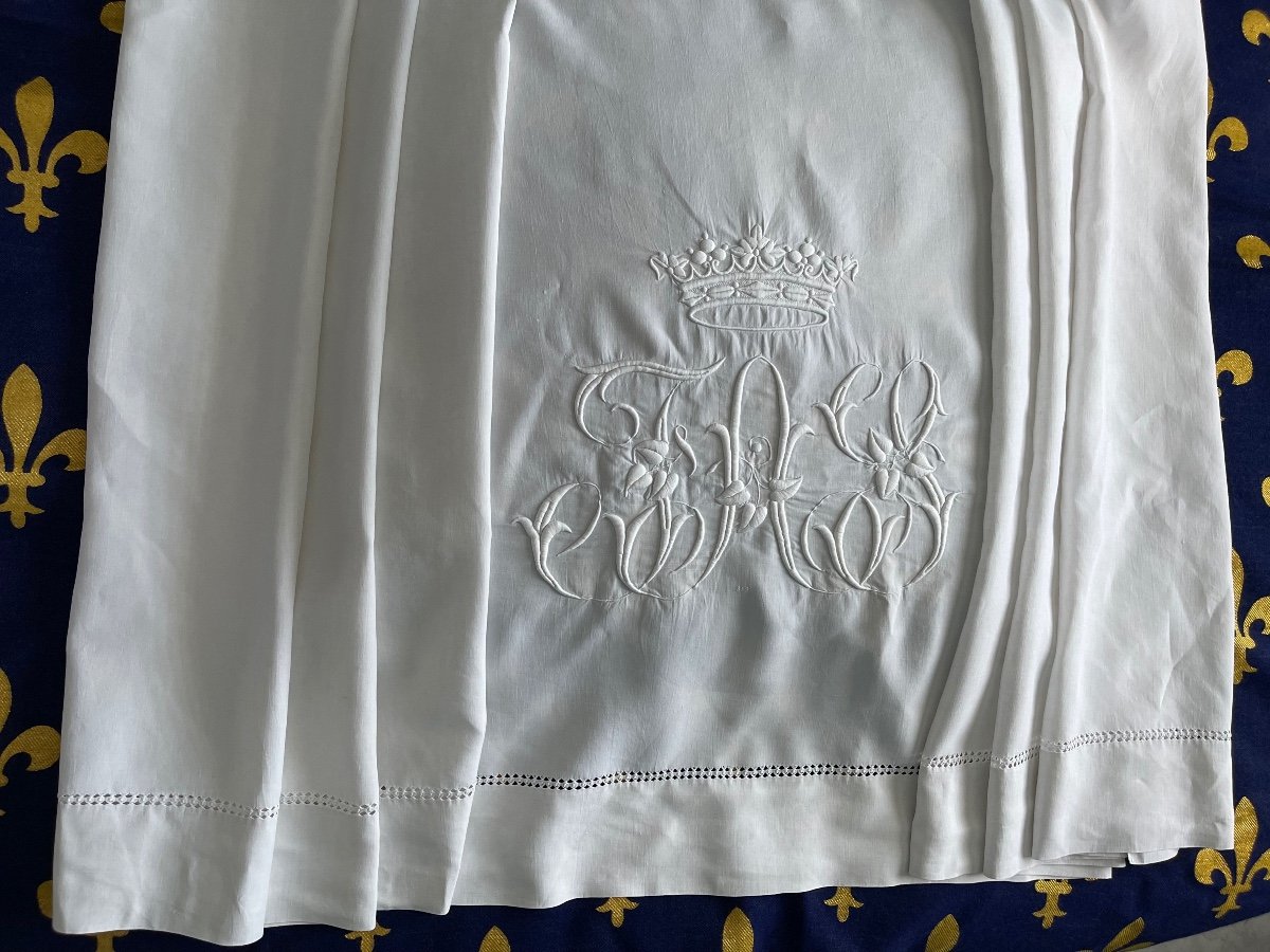Drap Ancien, Fil De Lin, Immense Monogramme  Couronne De Marquis, pièce château, linge ancien  340x310 -photo-1