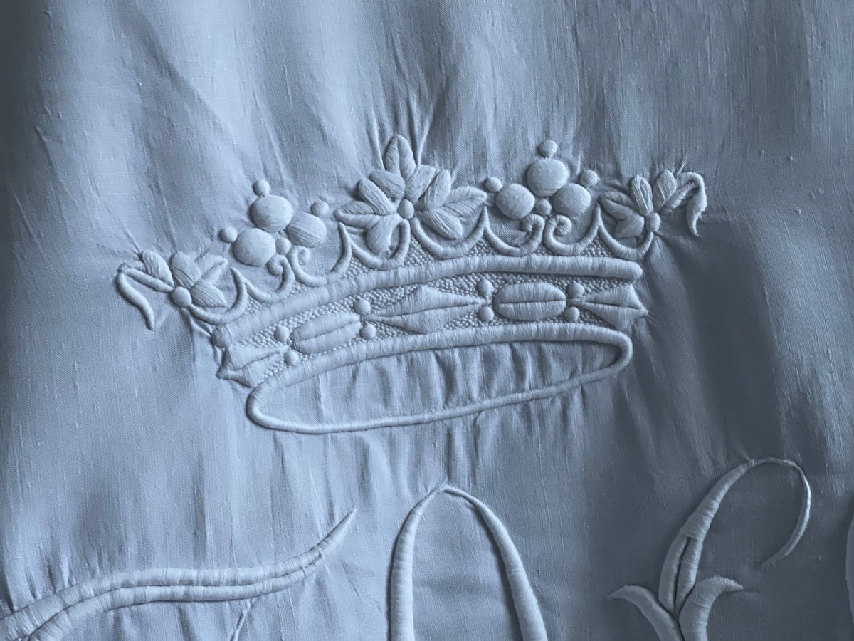 Drap Ancien, Fil De Lin, Immense Monogramme  Couronne De Marquis, pièce château, linge ancien  340x310 -photo-5