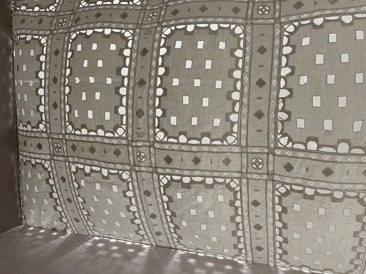 Nappe Ancienne D’exception En  Lin XXème  Double Couronne De Comte, Linge Domaine, Tissu Ancien-photo-3