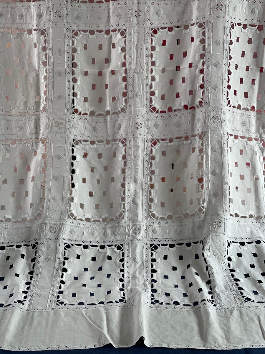 Exceptional Old Linen Tablecloth XXth Double Crown Of Count, Domain Linen, Old Fabric-photo-4
