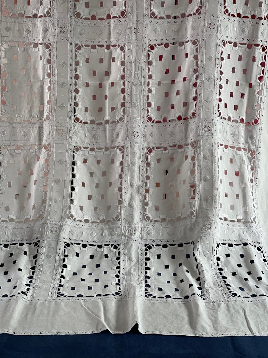 Exceptional Old Linen Tablecloth XXth Double Crown Of Count, Domain Linen, Old Fabric-photo-7