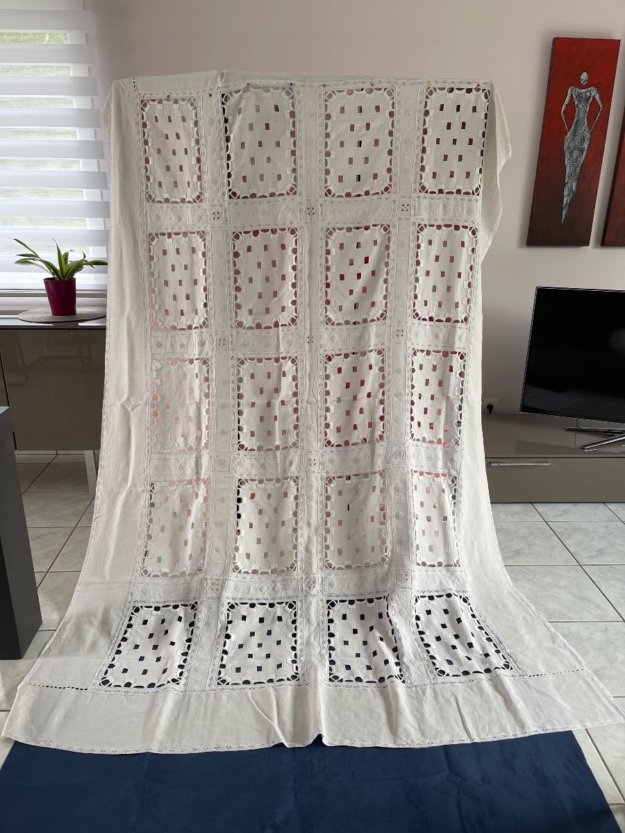 Nappe Ancienne D’exception En  Lin XXème  Double Couronne De Comte, Linge Domaine, Tissu Ancien