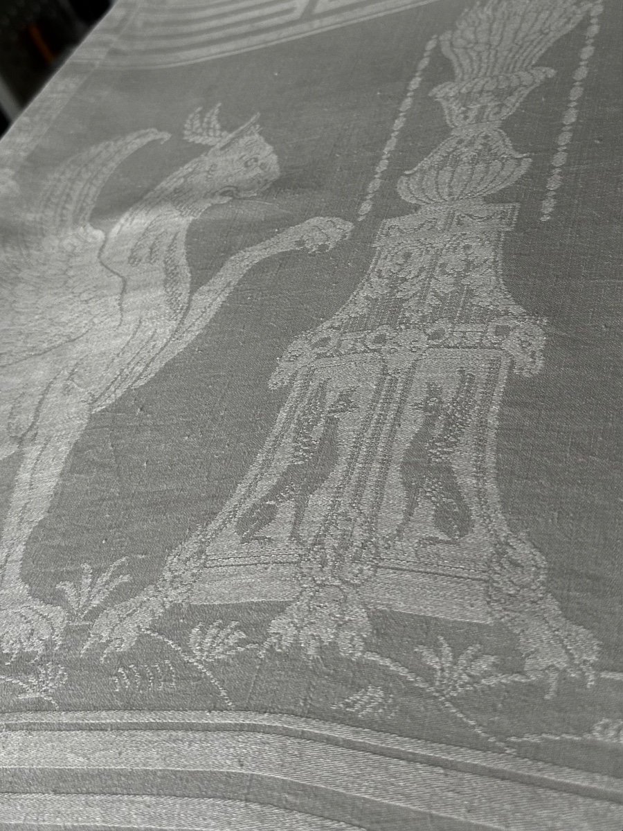 Immense Nappe Ancienne Réception Empire Soie Fil Lin 580x300 Damas  Portrait Femme Griffon Anim-photo-5