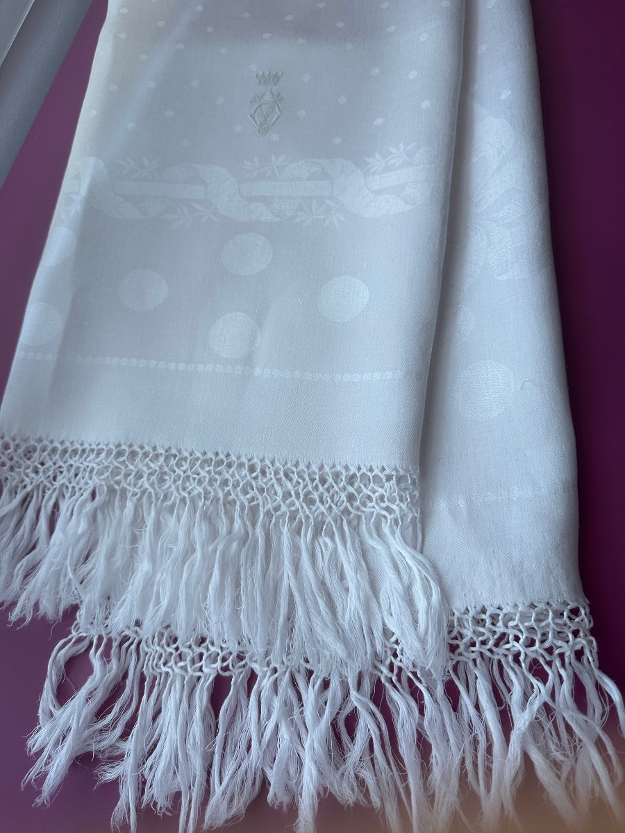 Old Linen Thread Towel, Damask, Vo Monogram Under Crown Of Baron 105x75-photo-2