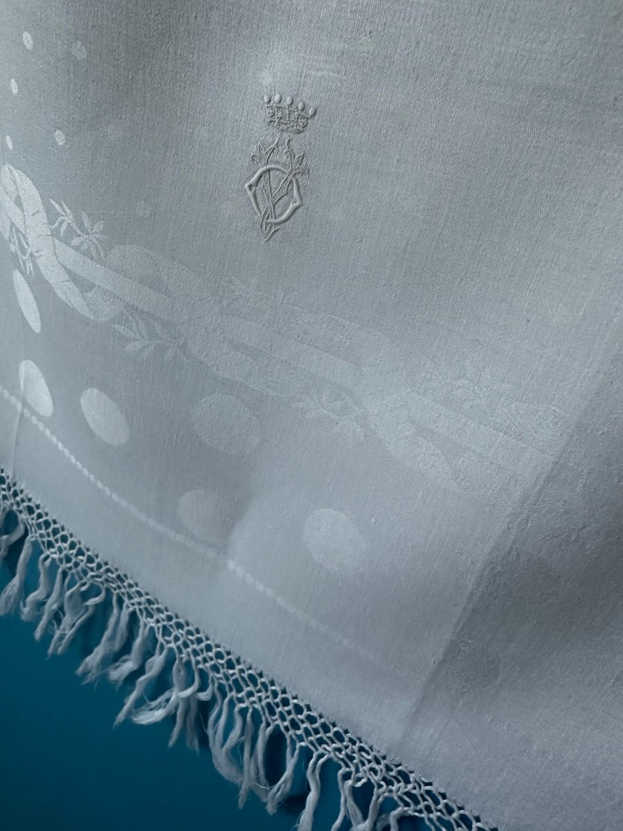 Old Linen Thread Towel, Damask, Vo Monogram Under Crown Of Baron 105x75-photo-1