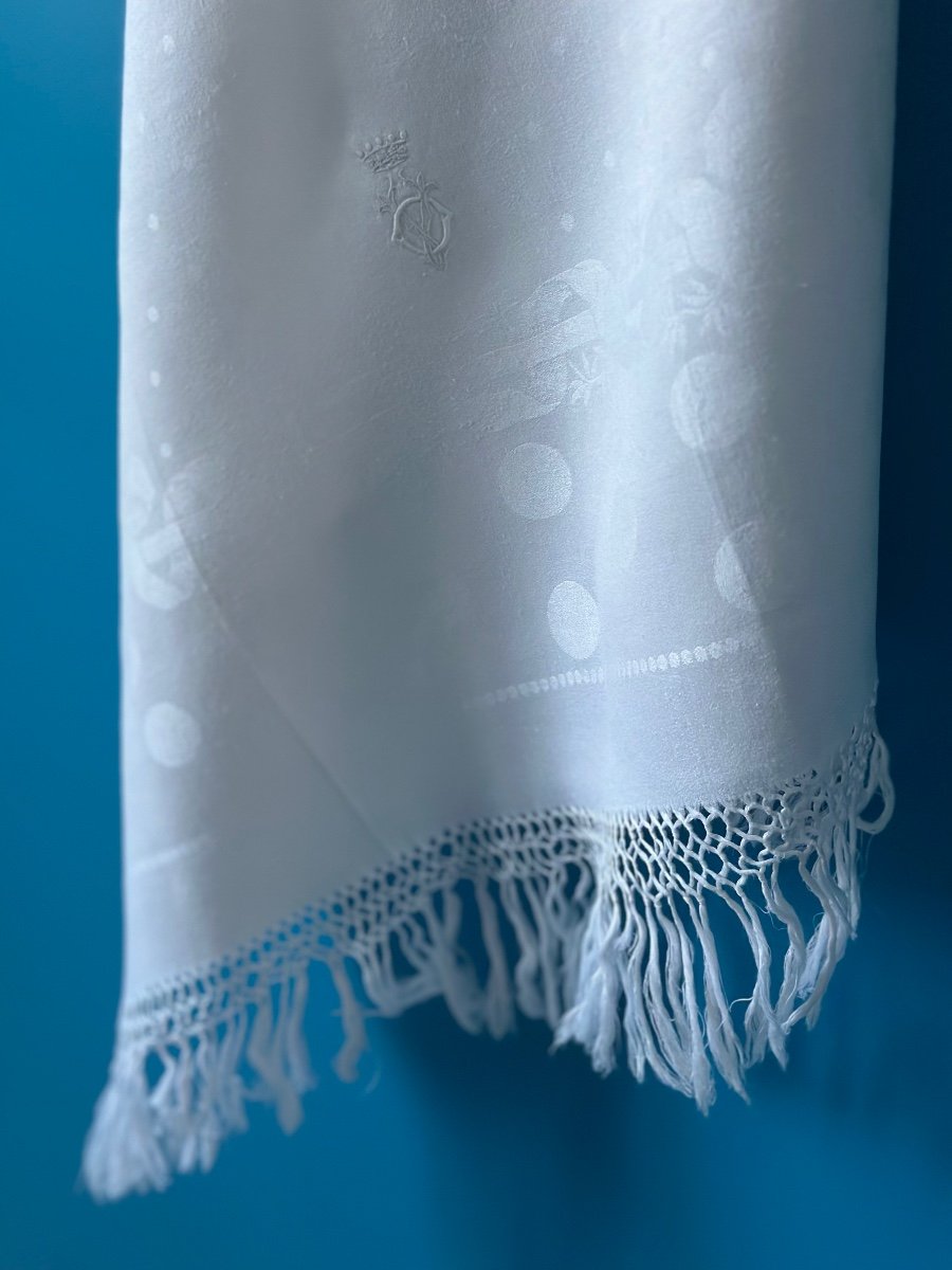 Old Linen Thread Towel, Damask, Vo Monogram Under Crown Of Baron 105x75-photo-3