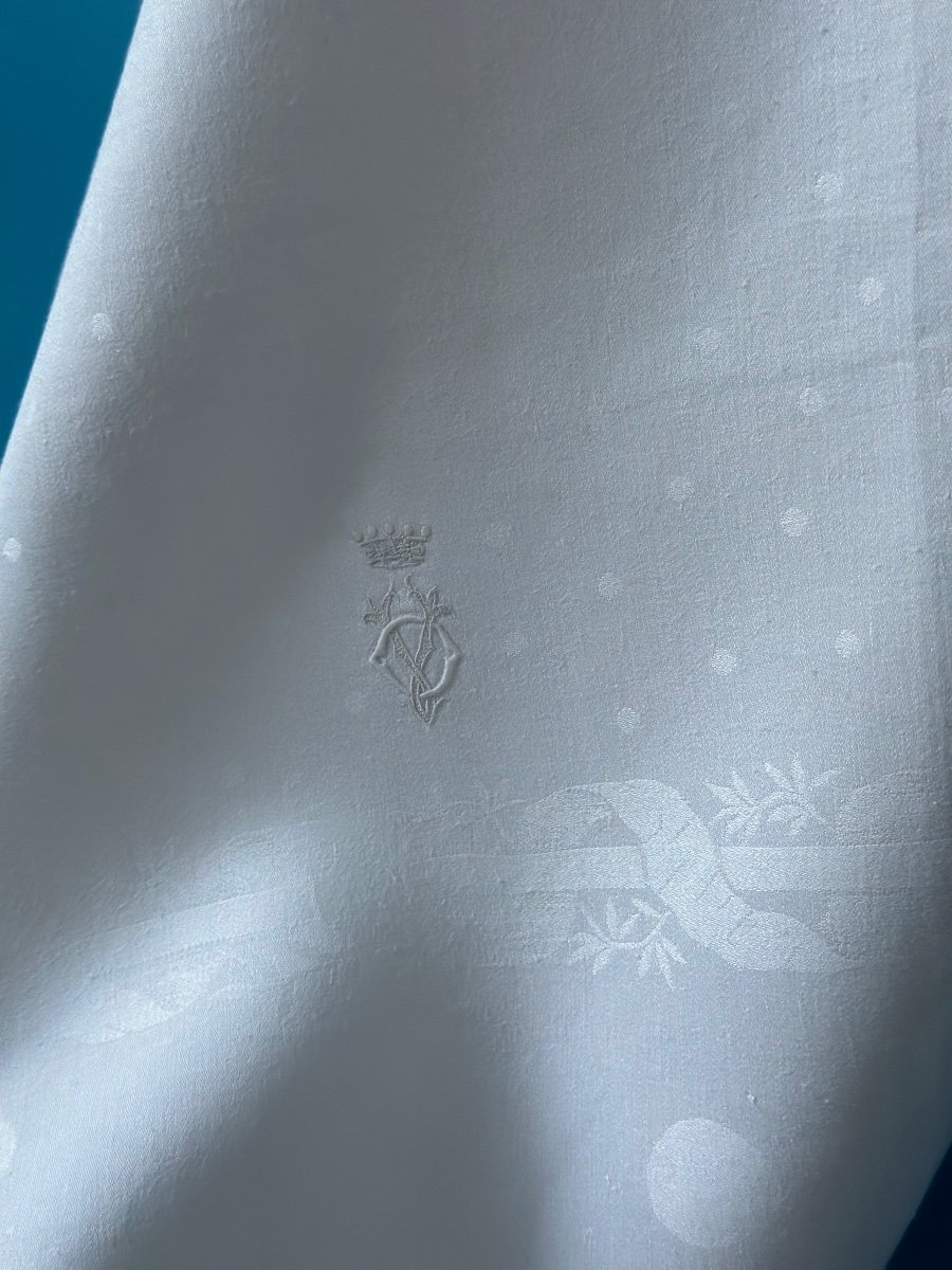 Old Linen Thread Towel, Damask, Vo Monogram Under Crown Of Baron 105x75-photo-4
