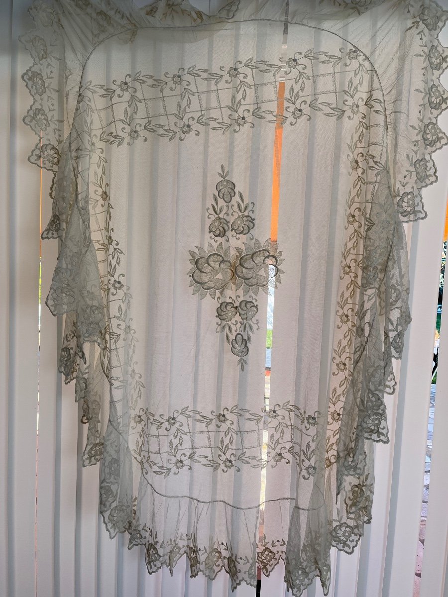Old Tablecloth Bedspread Lace Curtain Cornely Old Old Linen Embroidery-photo-2