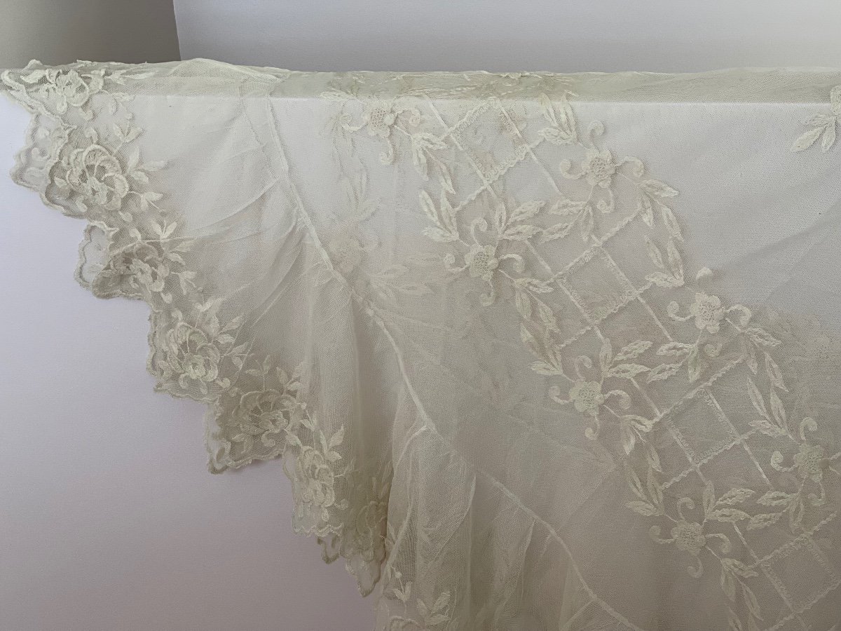 Old Tablecloth Bedspread Lace Curtain Cornely Old Old Linen Embroidery-photo-4