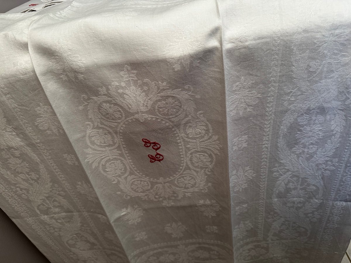 Old Reception Service Tablecloth 525x200 And 24 Napkins75x86 Red Monogram Cs XIXth-photo-2