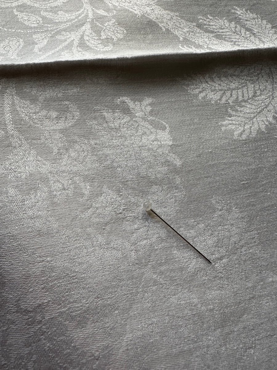 18serviettes Anciennes 107x84petites Nappes Damas Lin Soie Empire Phénix Nid Oiseau Vase XIXème-photo-3