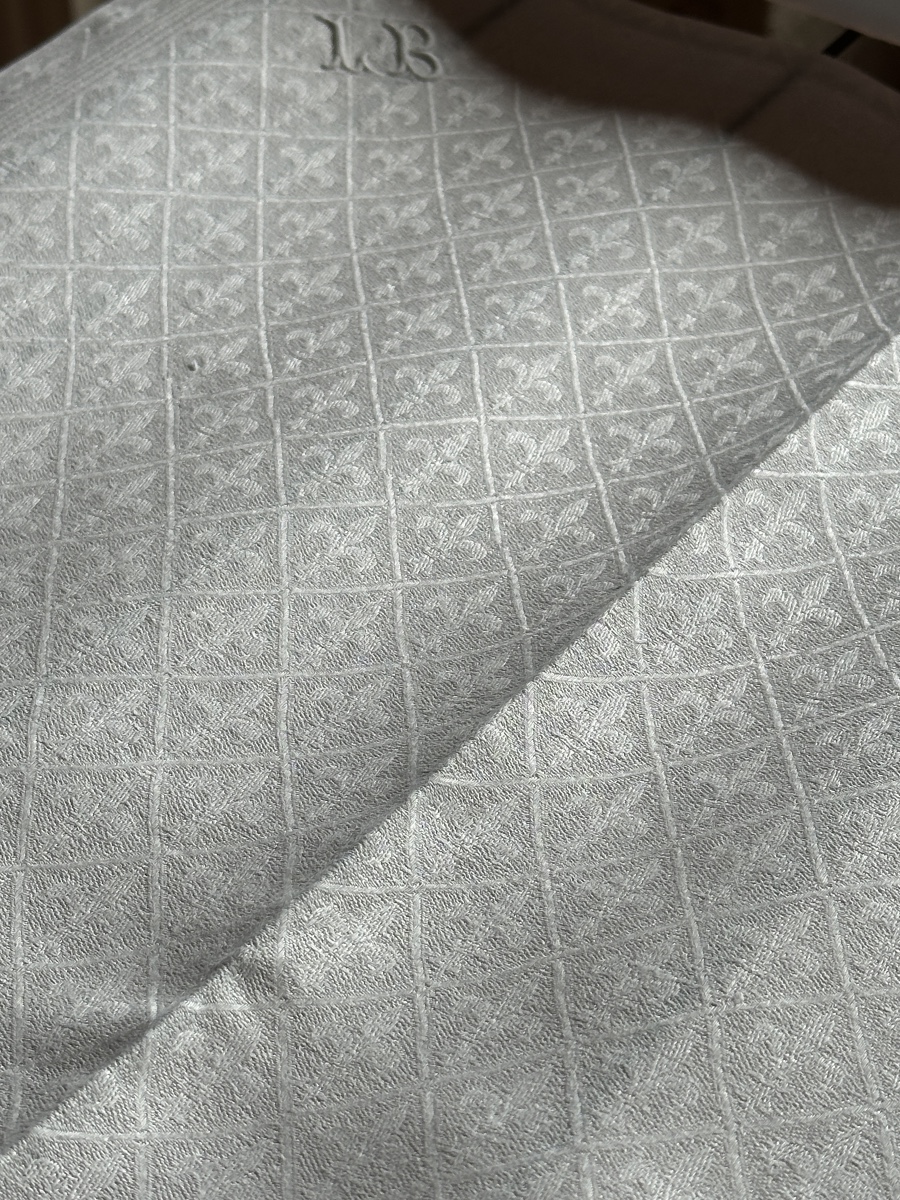Rare Ensemble De 7 Grandes Serviettes Anciennes, Damassé Fleurs De Lys, Lin , 95x70 Cm , XIXe -photo-2